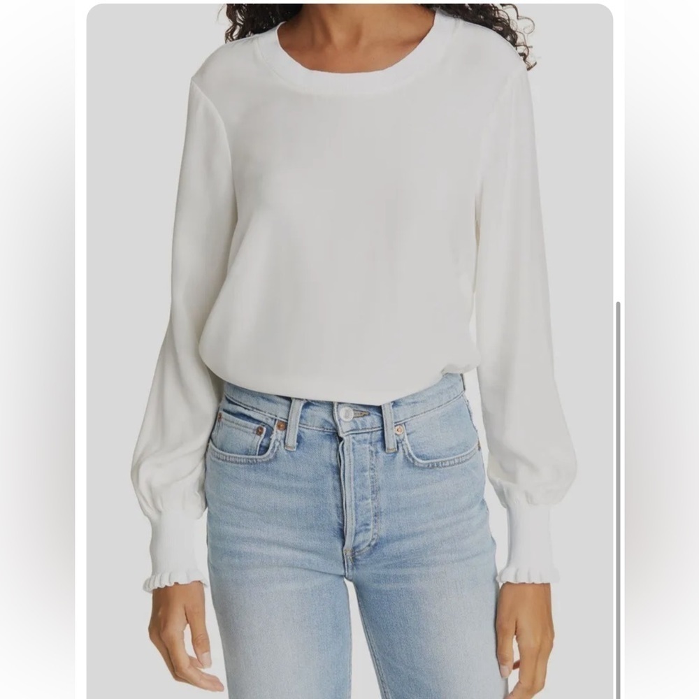 Cinq A Sept 100% Silk Ivory Long Sleeve Blouse Sz Xs